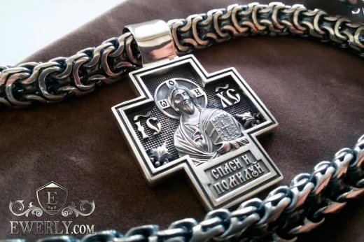 Чоловічий ланцюг зі срібла з великим хрестом, фото