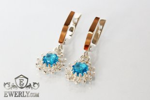 Сережки зі срібла з блакитним камінням для дівчини, фото