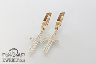 Жіночі срібні сережки - хрести зі срібла з золотом, фото